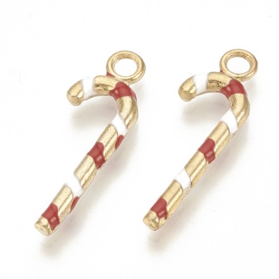 Candy Cane Charm Red & Gold - Pack of 2