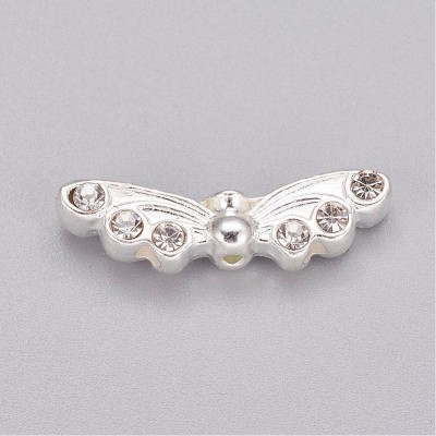 Angel Wing with Rhinestones - Silver Tone