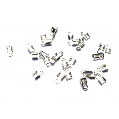 3mm Fold Over Cord Ends - Silver Tone