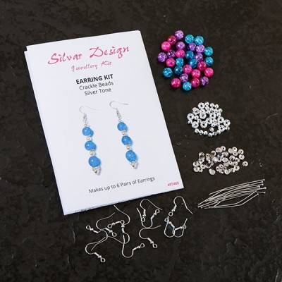 Silver Tone Crackle Bead Earring Kit - Makes 6 Pairs