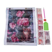 Rhinestone Art Kit - Cat With Flowers 