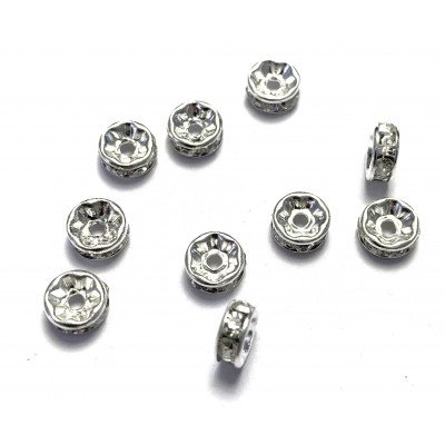 8mm Crystal Rhinestone Rondell - Silver Tone
