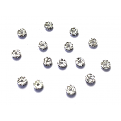 4mm Crystal Rhinestone Rondell - Silver Tone